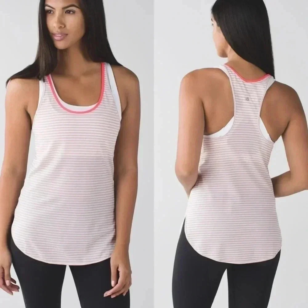Lululemon What The Sport Singlet Silver Stripe White Naked Size 2